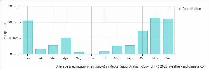 میزان بارش در شهر مکه در ماه های اخیر